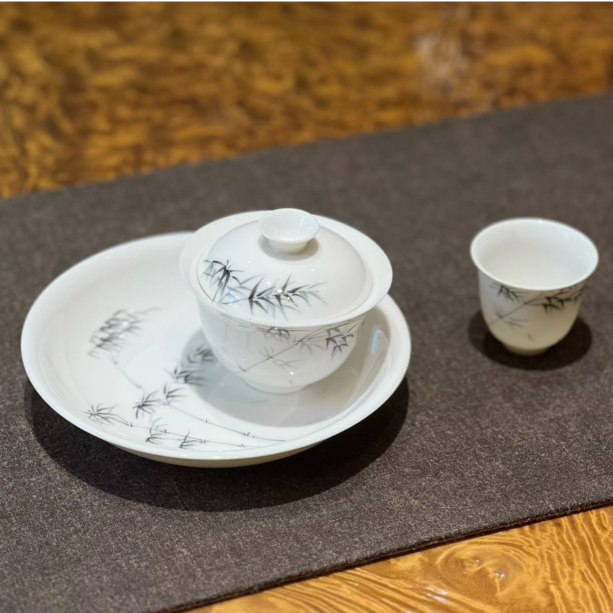 【阿闽】阿闽定制款 手绘墨竹功夫茶具 壶承＋盖碗+品杯套组白瓷套组