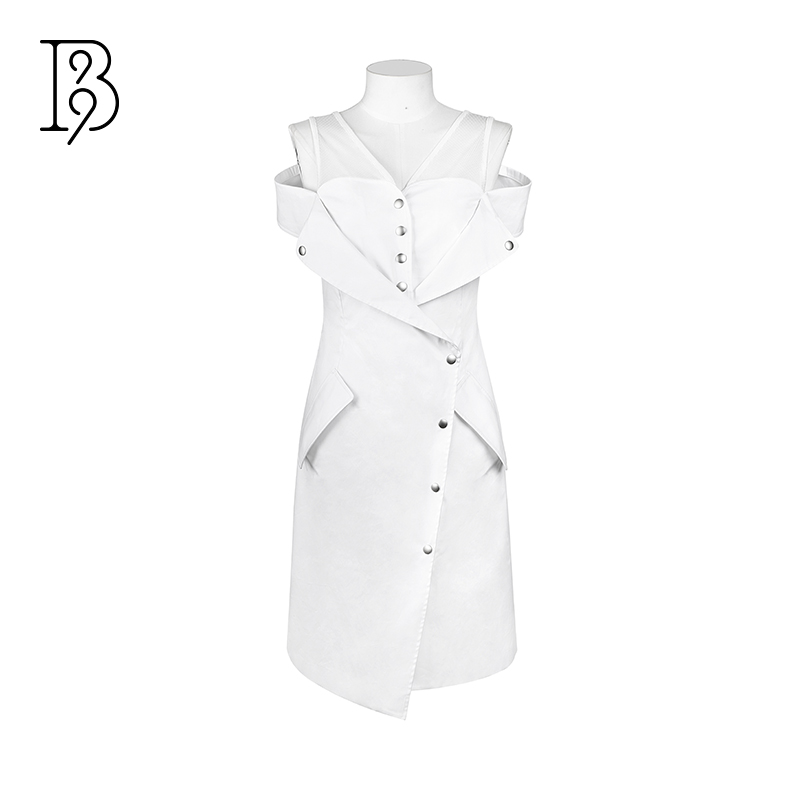 【B99官方旗舰店】女士春夏超显瘦白色轻奢修身连衣裙FGWDS30022