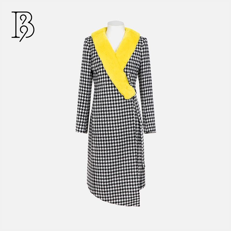 【B99官方旗舰店】女士时尚千鸟格气质设计师黑白外套FGWCA20126