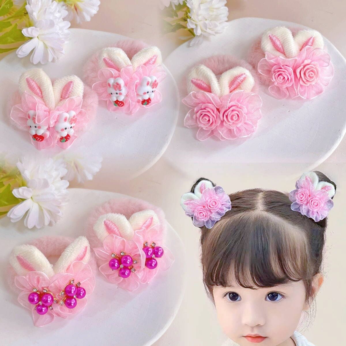 秋冬毛绒发圈小兔耳朵公主发圈卡通发绳丸子头发绳不伤发皮筋发圈