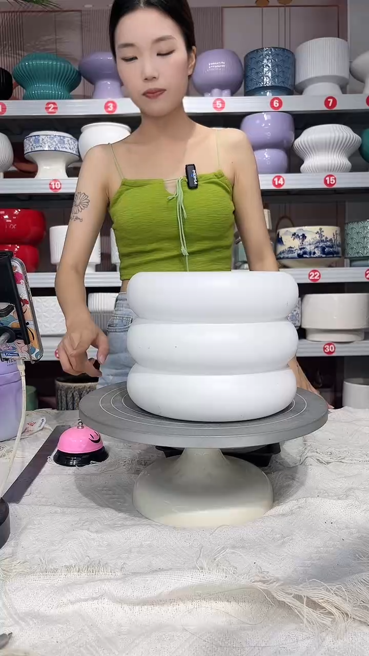 【闪购商品】陶瓷20CM以下高温陶瓷花盆-白甜甜圈大无孔