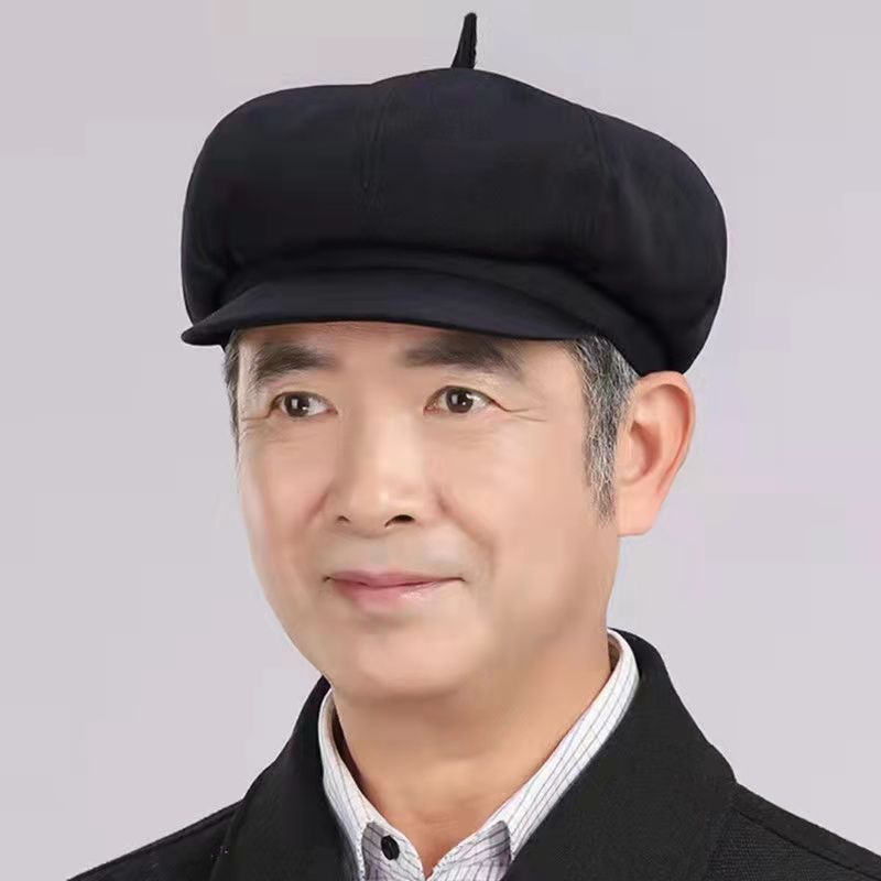 秋冬季毛呢中老年人老头帽子八角帽男60-70-80岁爸爸爷爷鸭舌父亲