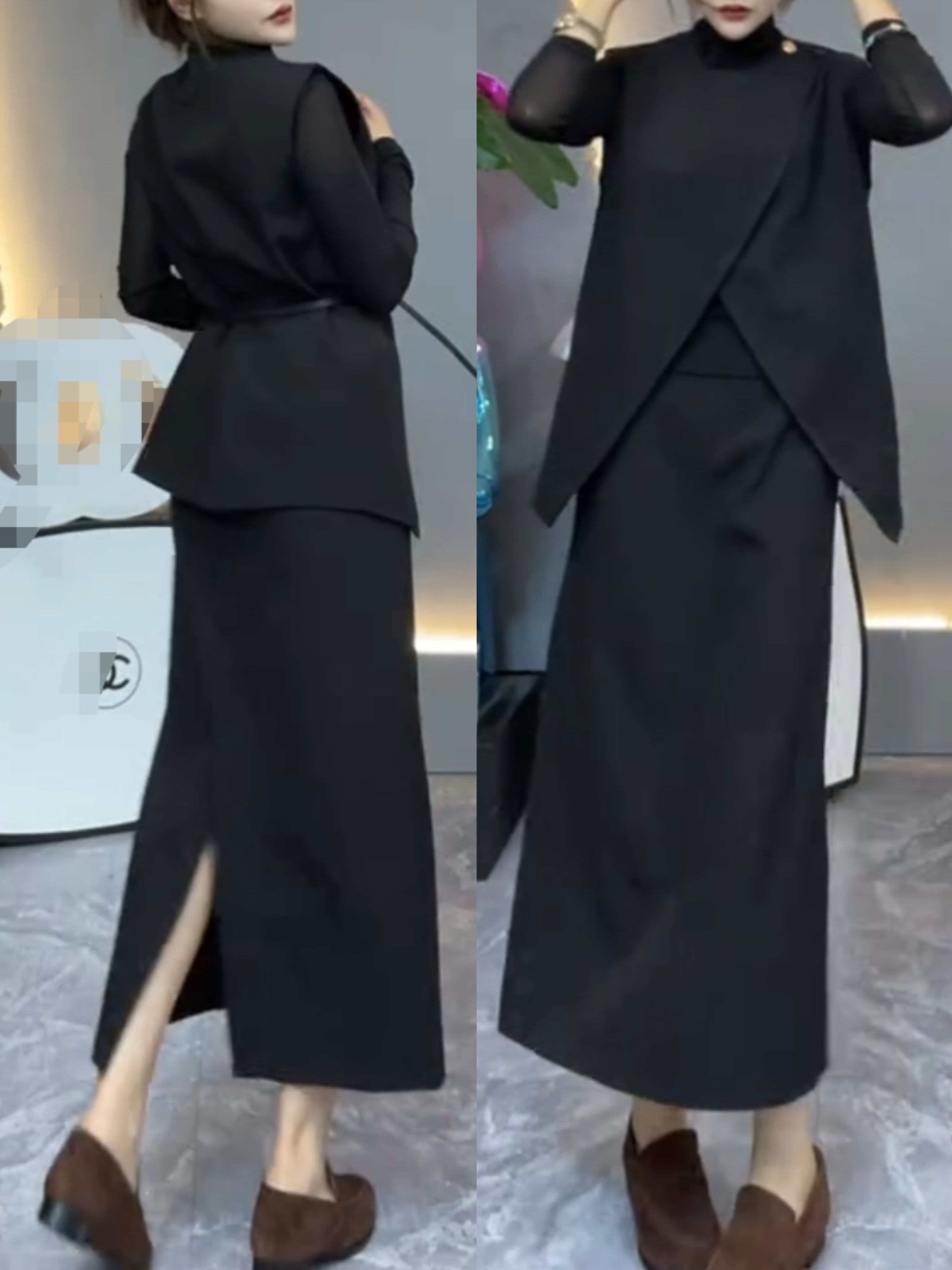 女森说秋季新款时尚女装休闲减龄潮流显瘦高腰马甲分体套裙两件套