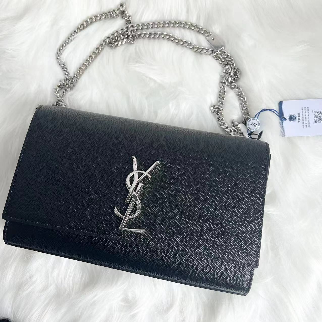 99新 YSL/圣罗兰 黑银鱼子酱中号kate链条斜挎包