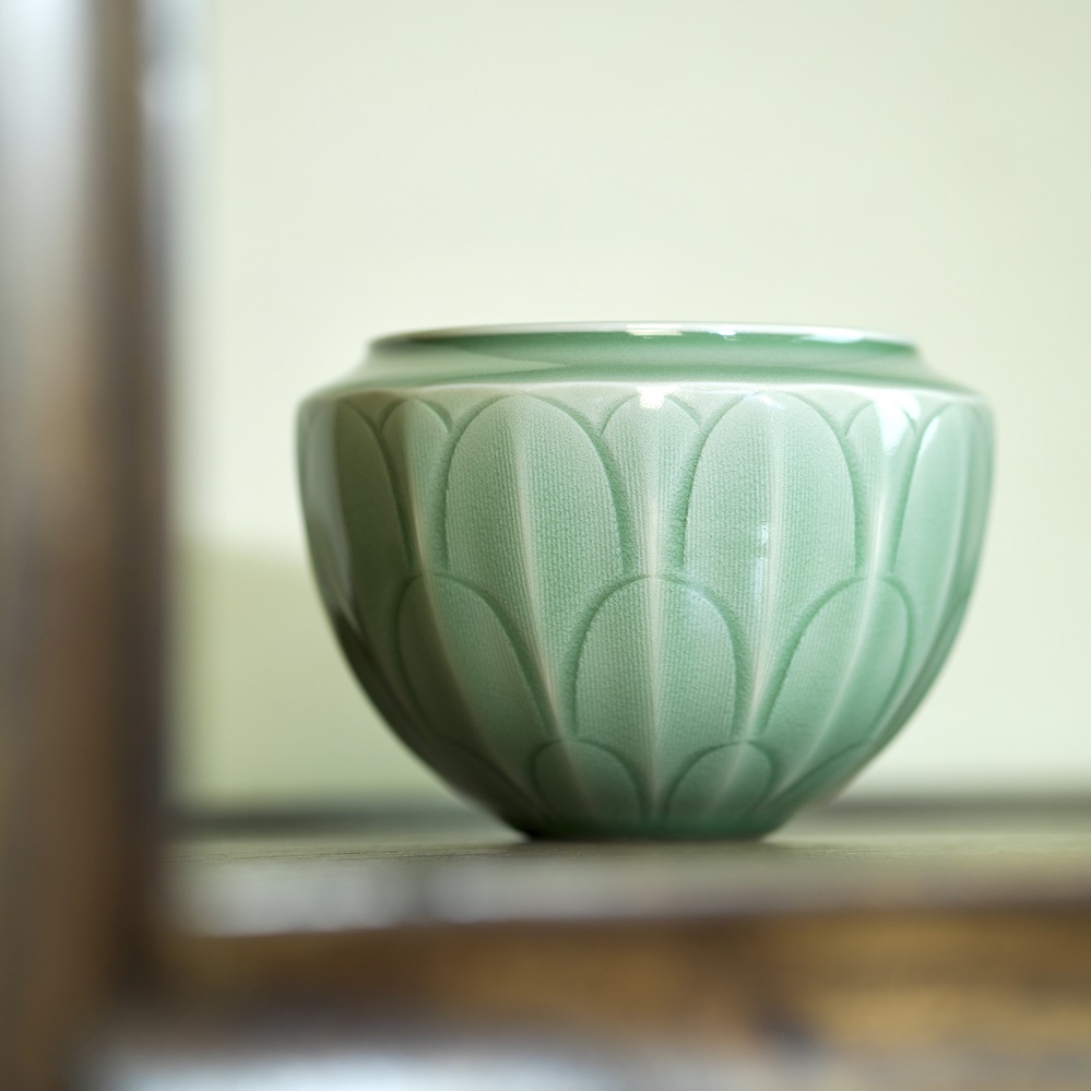 龙泉青瓷 杨盛侃手工 青瓷莲瓣 水洗盆中式大号茶道