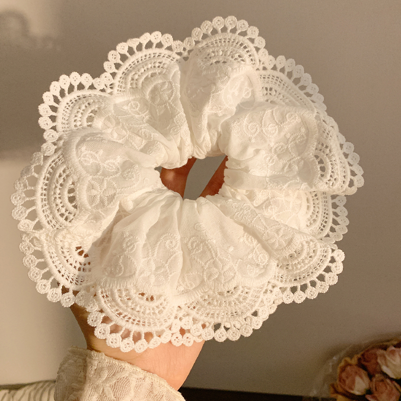 清纯月光白色蕾丝花边大肠发圈女高级感韩系温柔大号头绳头饰发饰