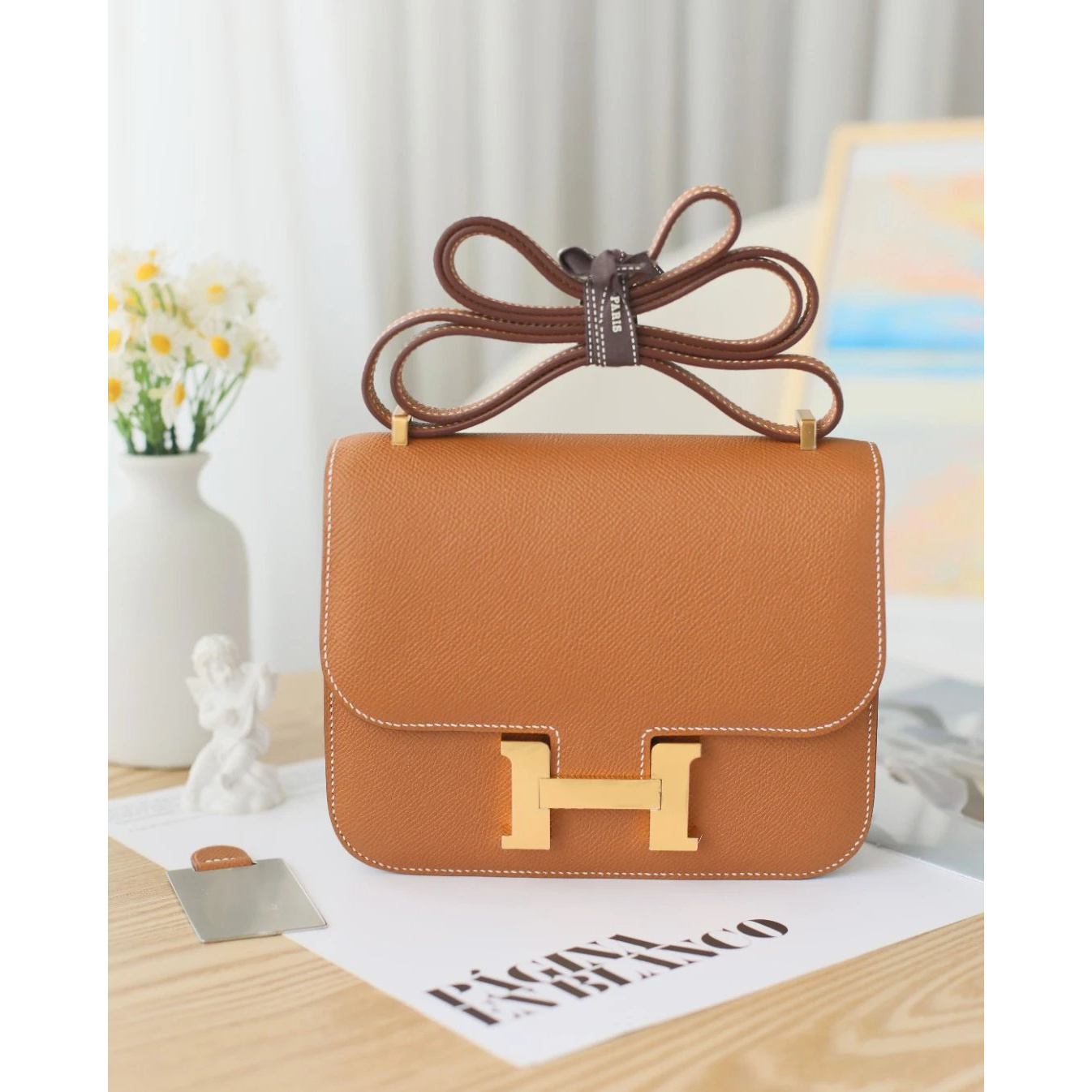 全新未使用 Hermes/爱马仕 康康19 B刻 EP皮 金棕色 金扣时尚百搭