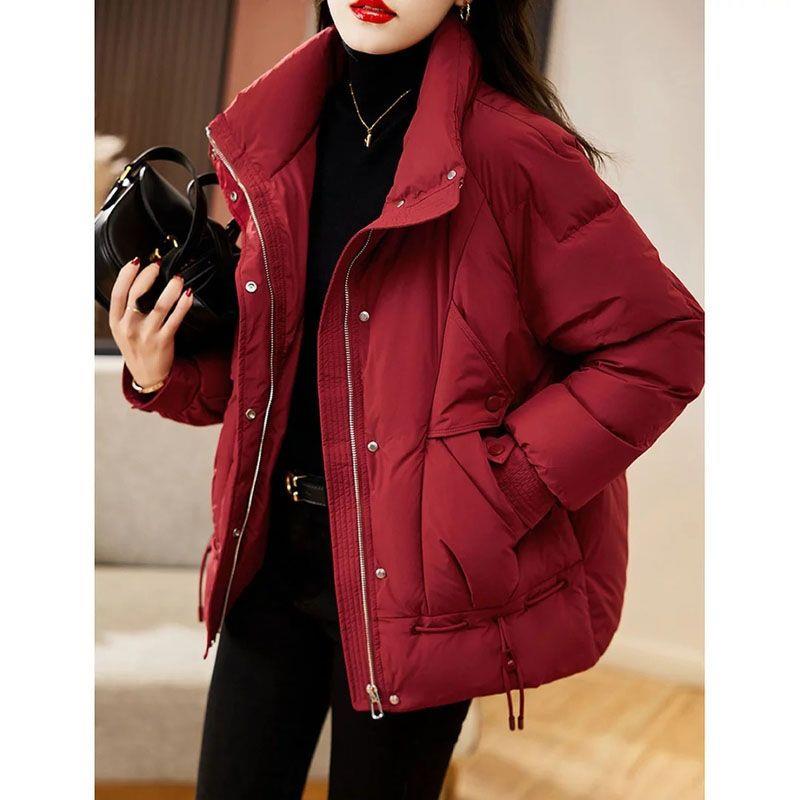 波司红色羽绒羽绒服女短款2023新款时尚宽松显瘦加厚保暖设计感