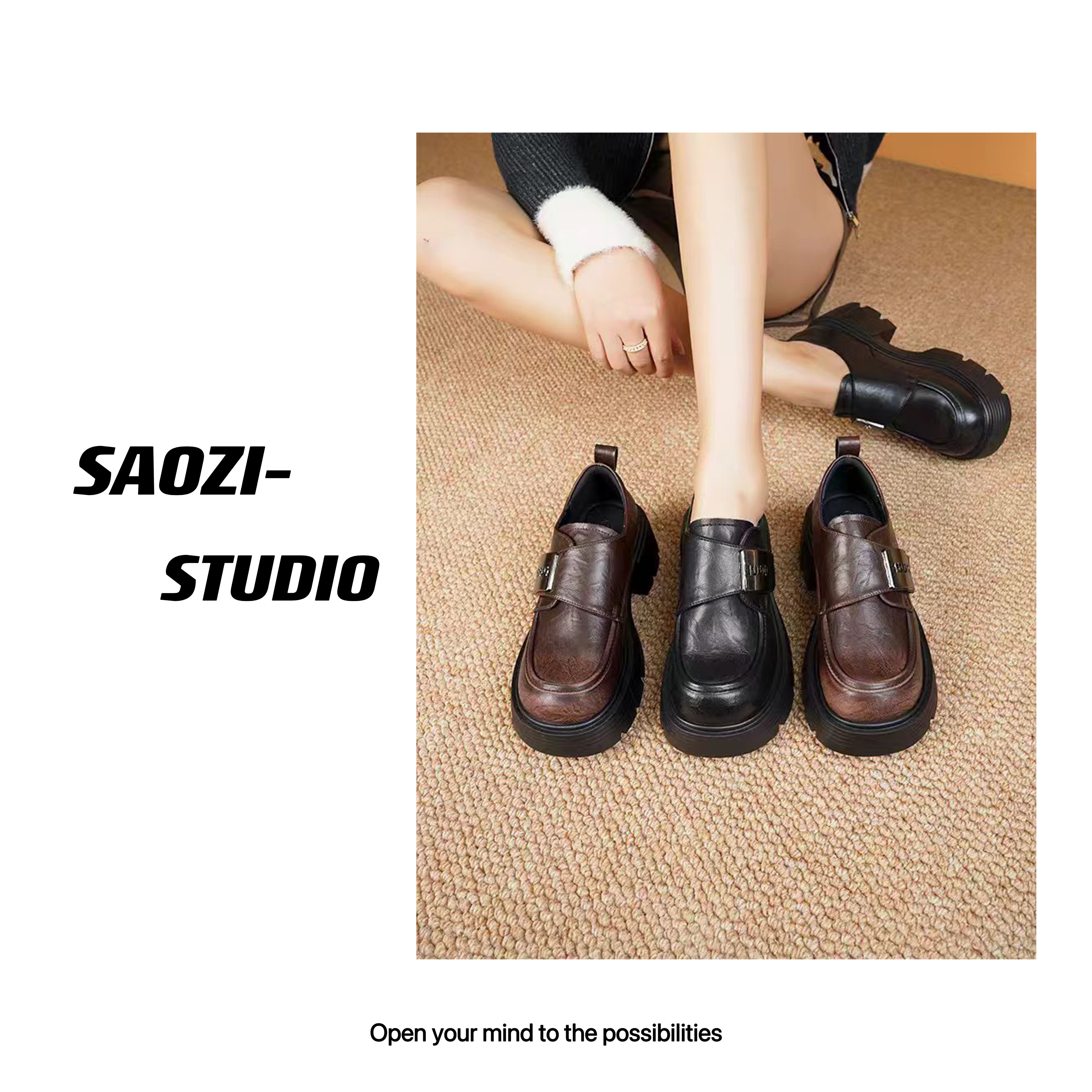 9689-乐福鞋女2024新款增高厚底粗跟休闲复古英伦风软底鞋-XY