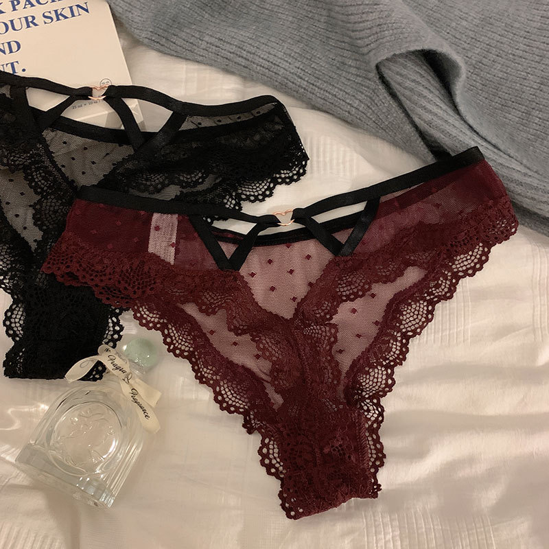“战叉5.0”蕾丝镂空性感内裤无痕透气三角裤网纱女士