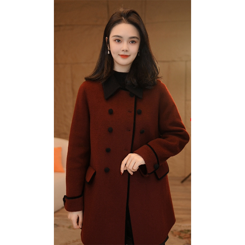 【小陈甄选】纯澳毛100%双面毛呢大衣冬高端时尚安哥拉红8484035