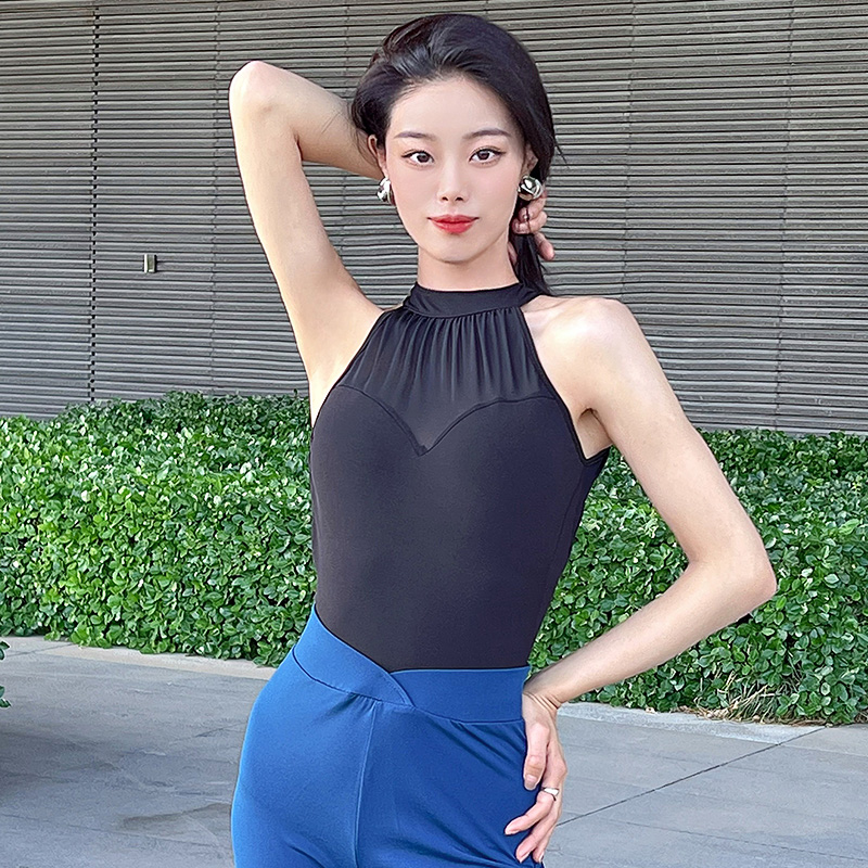 ZOEV佐薇拉丁舞服新款立领网纱拼接连体练功服夏季修身