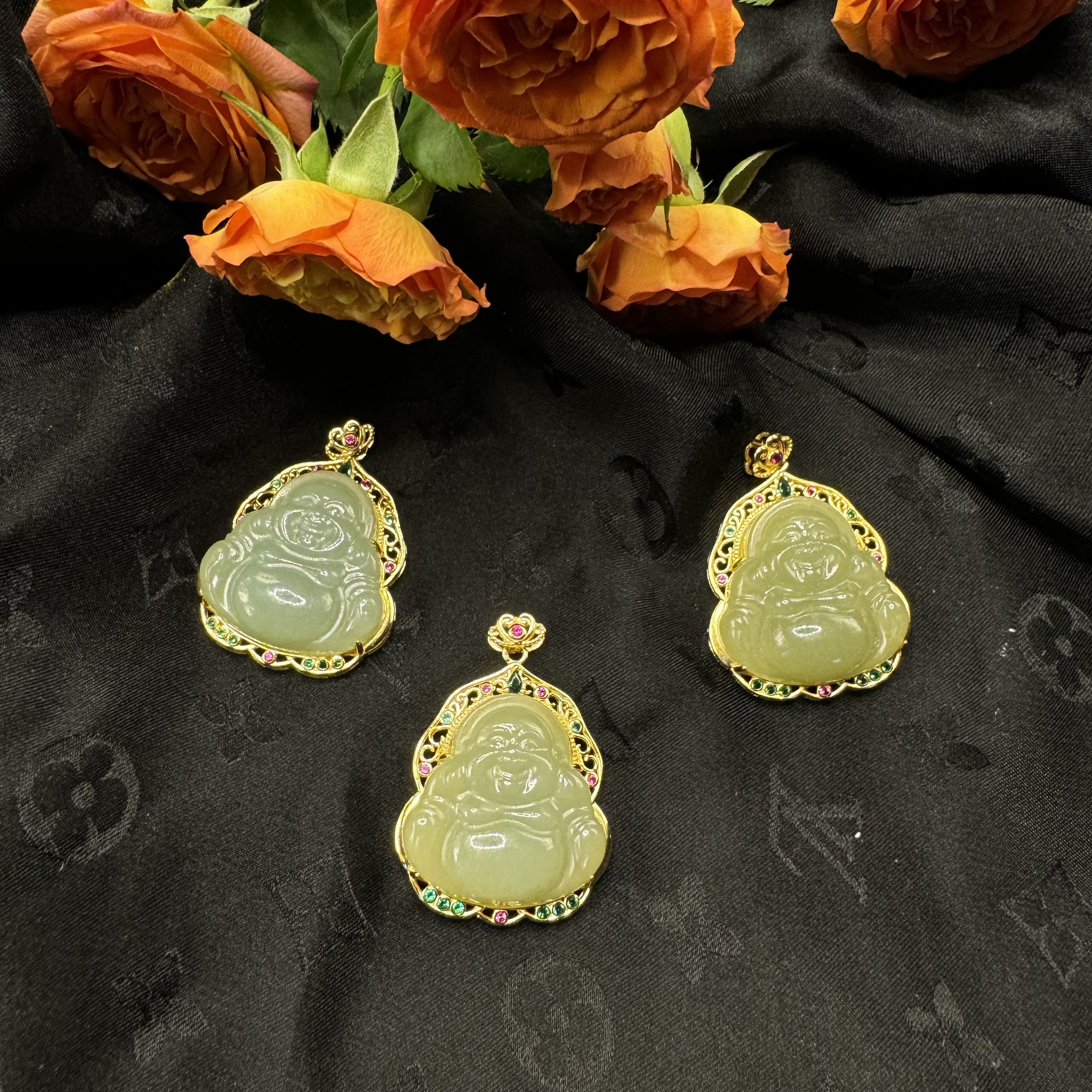 【玉合缘】天然精品和田大肚佛公s925银镶嵌吊坠-多样性发一 8214