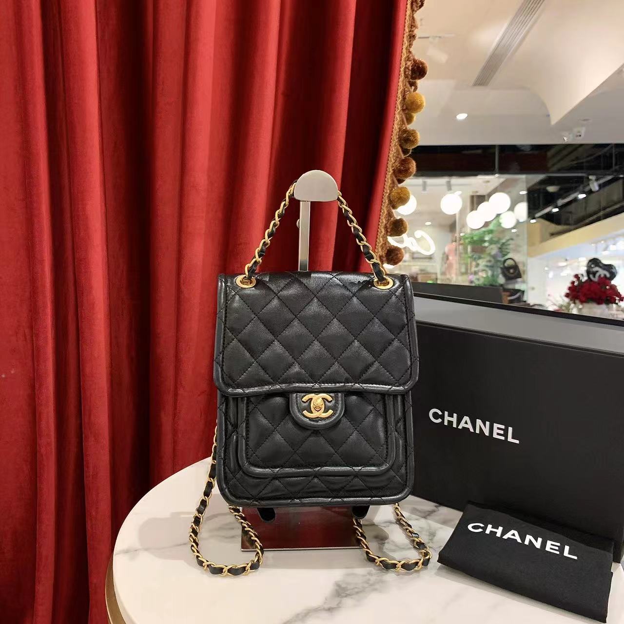 95新 Chanel/香奈儿 GGS萌萌丨24p双肩包黑金羊芯片款 61117868