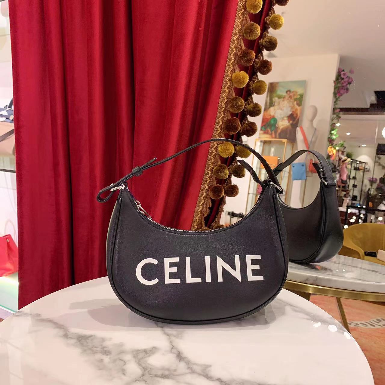 99新 Celine/思琳 GGS天天丨AVA黑色银扣腋下包89891617