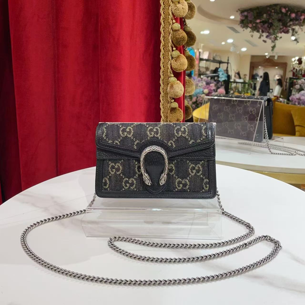 95新 GUCCI/古驰 GGS萌萌丨酒神super mini黑银丹宁/55643715