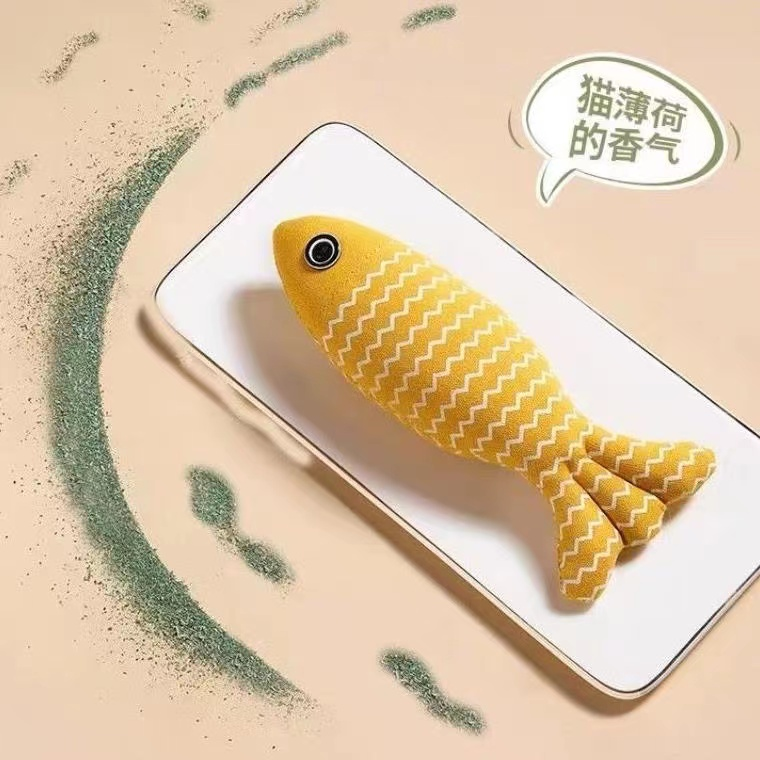 新款猫玩具自嗨柔软猫自动鱼耐用幼猫磨牙麻布自动仿真鱼猫咪玩具