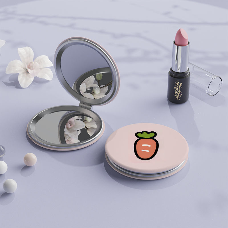 ins粉色系胡萝卜折叠化妆镜可爱少女宿舍用便携随身梳妆镜小圆镜