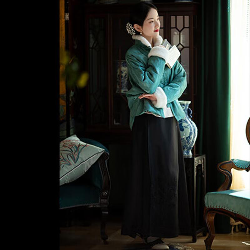 暮竹晚烟丨冬款中式民国风绣花A字大摆改良马面半裙百