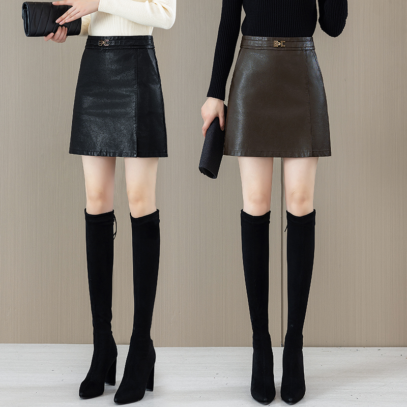 深咖色皮裙半身裙女2025春秋季新款a字一步包臀小个子pu皮短裙子