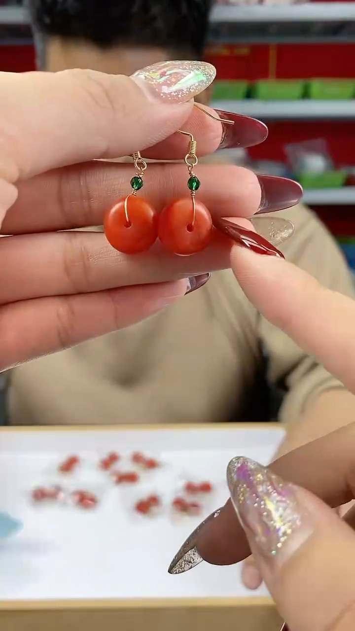 【闪购商品】南红玛瑙耳饰银S925镶嵌9126