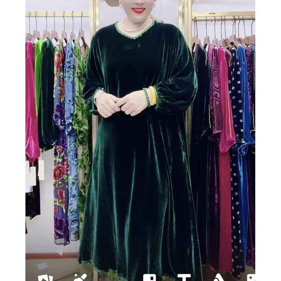 桑蚕丝气质时尚显瘦网红洋气中长款秋冬连衣裙ins10A053