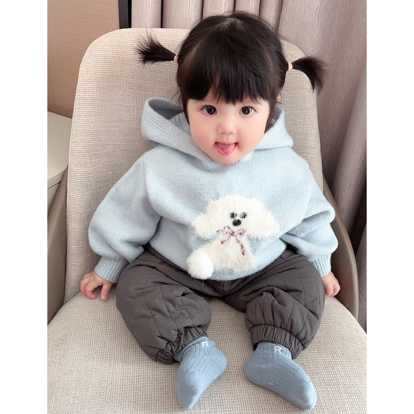 【带帽毛衣针织衫】秋冬款打底衫婴儿冬季男女童上衣宝宝衣服J25