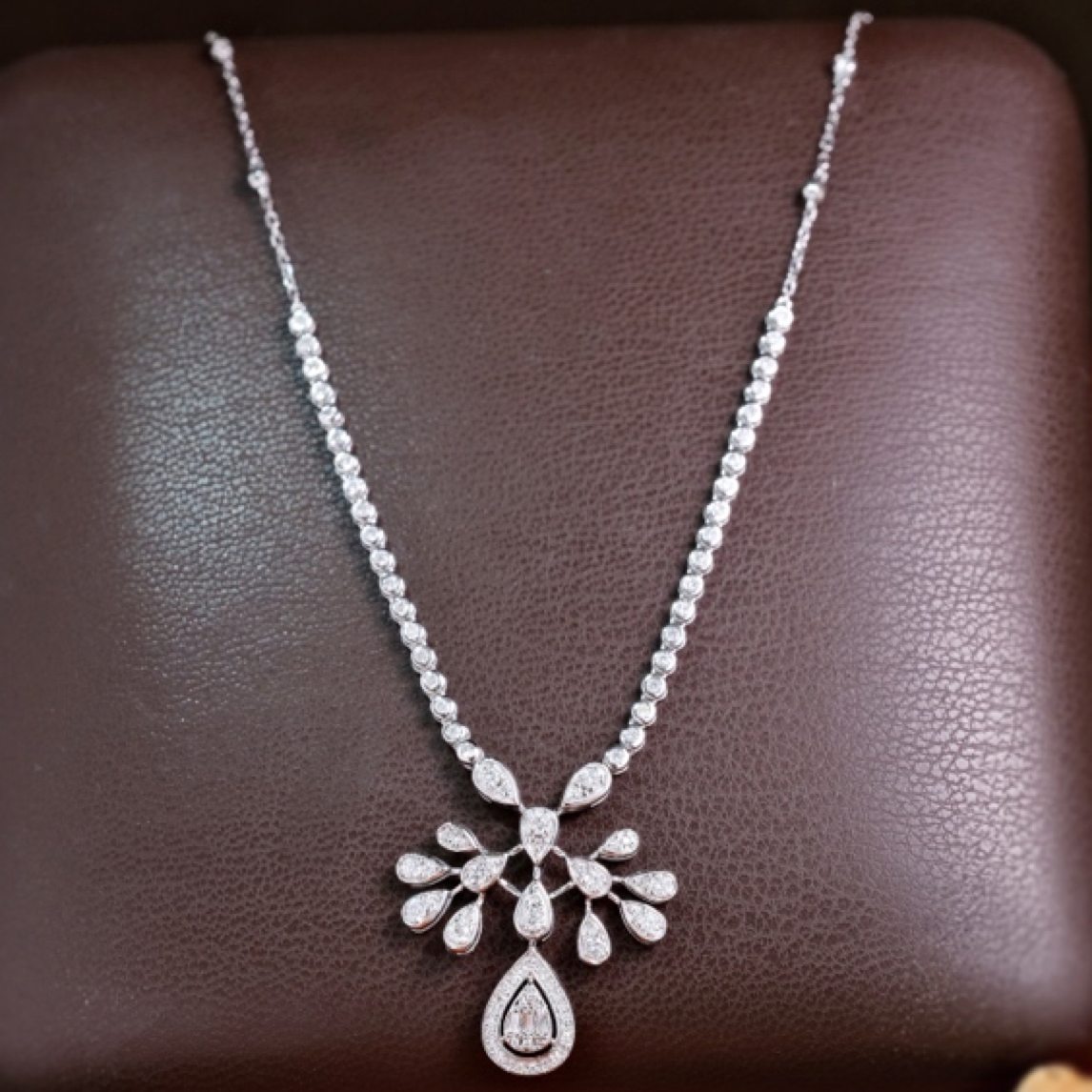 【1.2克拉水滴皇冠项链】18k金水滴皇冠钻石项链气质轻奢时尚镶嵌