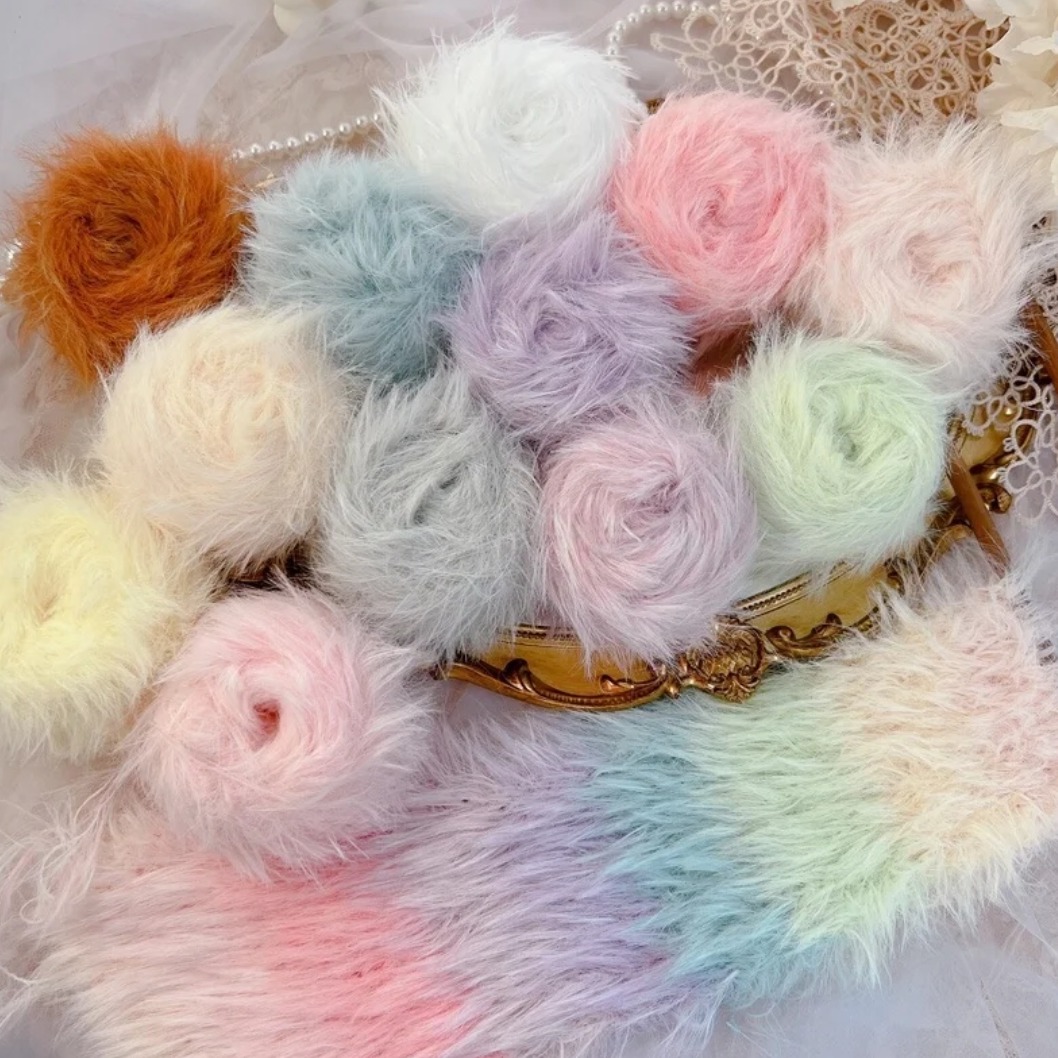软糯长毛手工编织8仿貂绒糖果色长羽毛线仿皮草围巾毛衣手混线