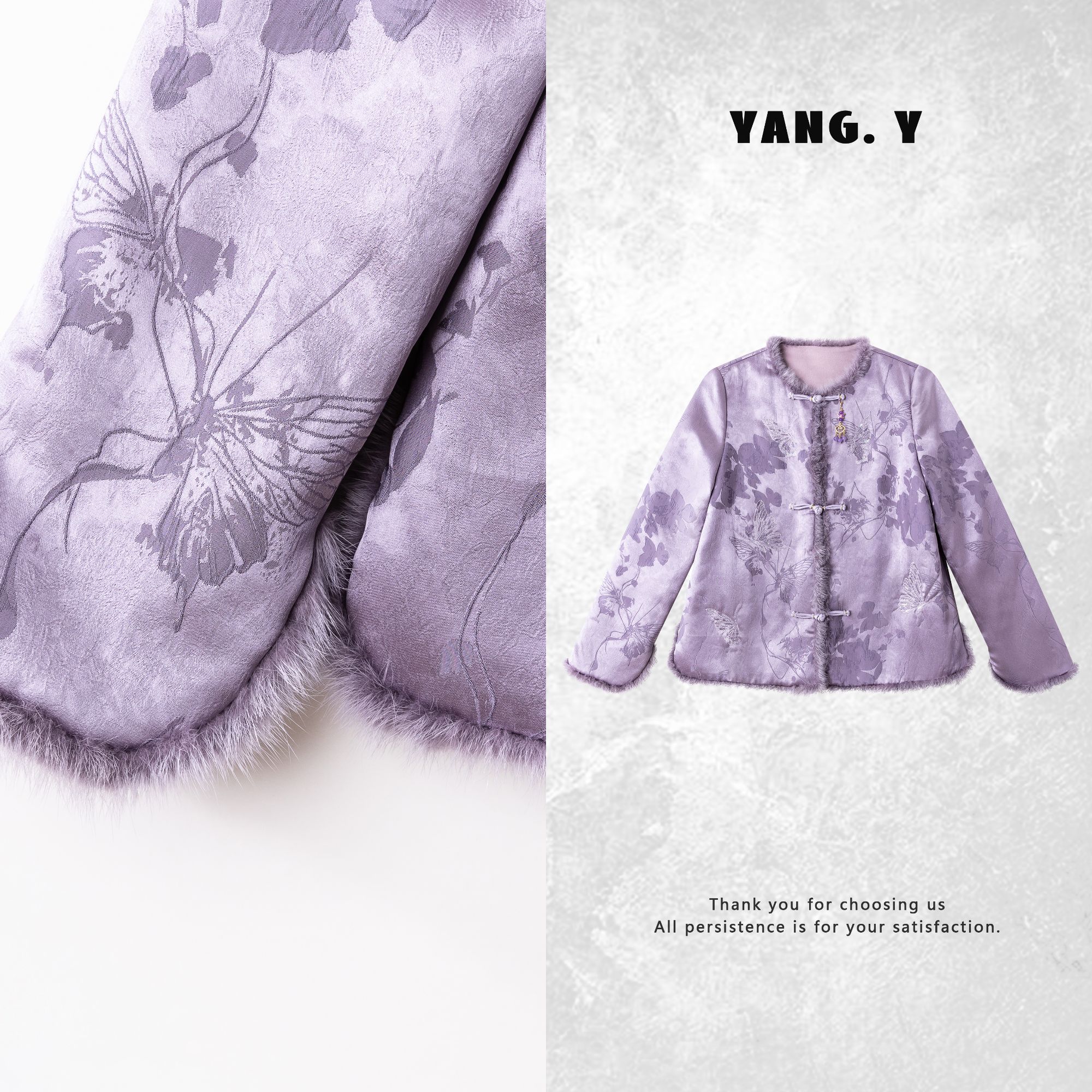 YANG.Y-【五福将至】深圳原创高端新中式女装醋酸水貂夹棉外套90368