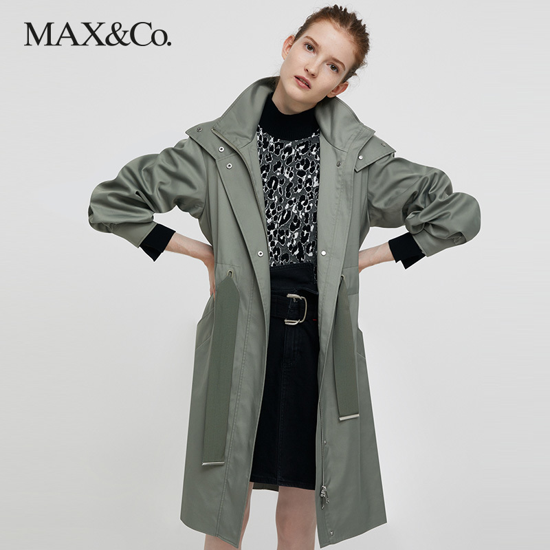MAX&Co.连帽派克秋季大衣休闲女士宽松中长款抽绳抽绳通勤收腰