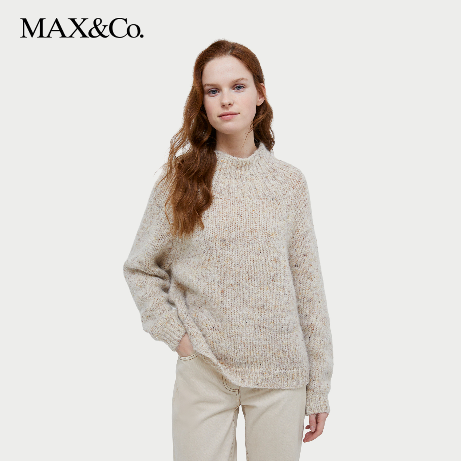 MAXCo.2024秋冬新款女装羊驼毛混纺套头针织衫6366024402