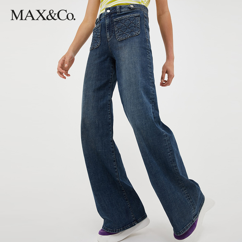 【明星同款】MAX&Co.夏季新款水钻装饰阔腿牛仔裤时尚长裤女maxco