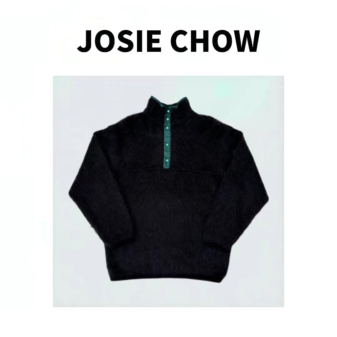 JOSIE CHOW【安哥拉毛】马海毛毡拼色polo领针织衫。JC076111
