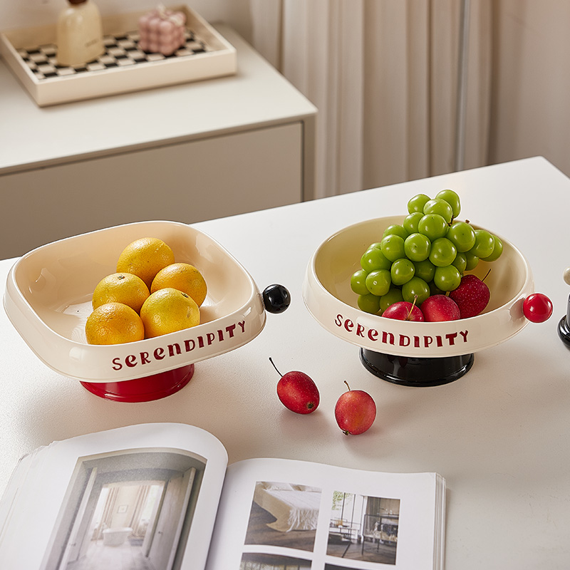 宫廷风字母果盘高脚沥水盘客厅干果糖果盒高档多巴胺水果盘
