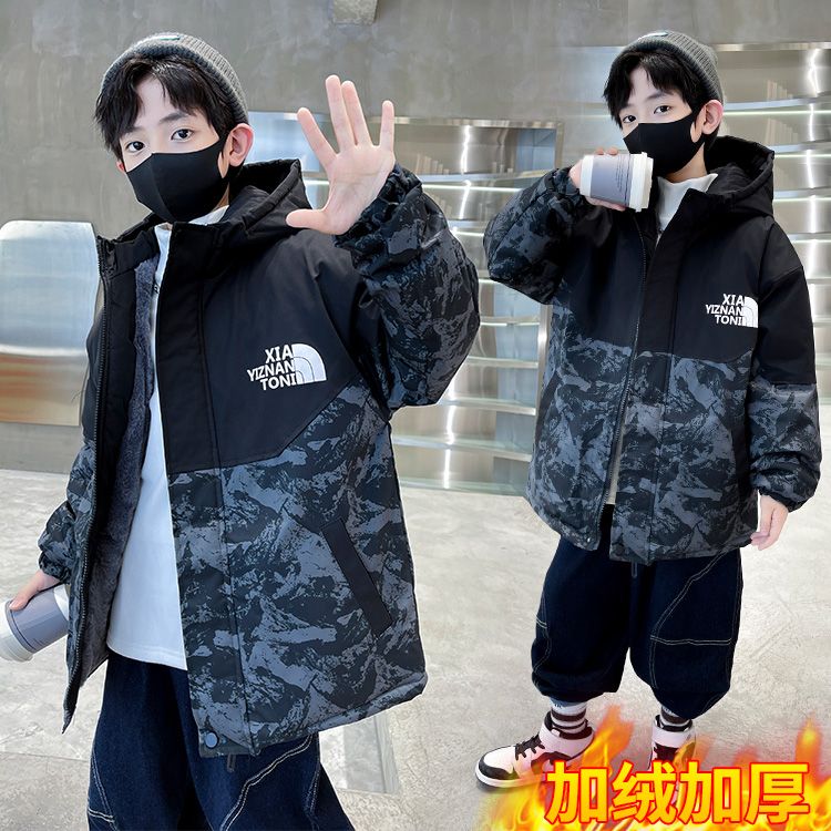 男童秋冬加绒加厚派克服棉衣2024新款中大儿童帅气休闲防寒外套潮