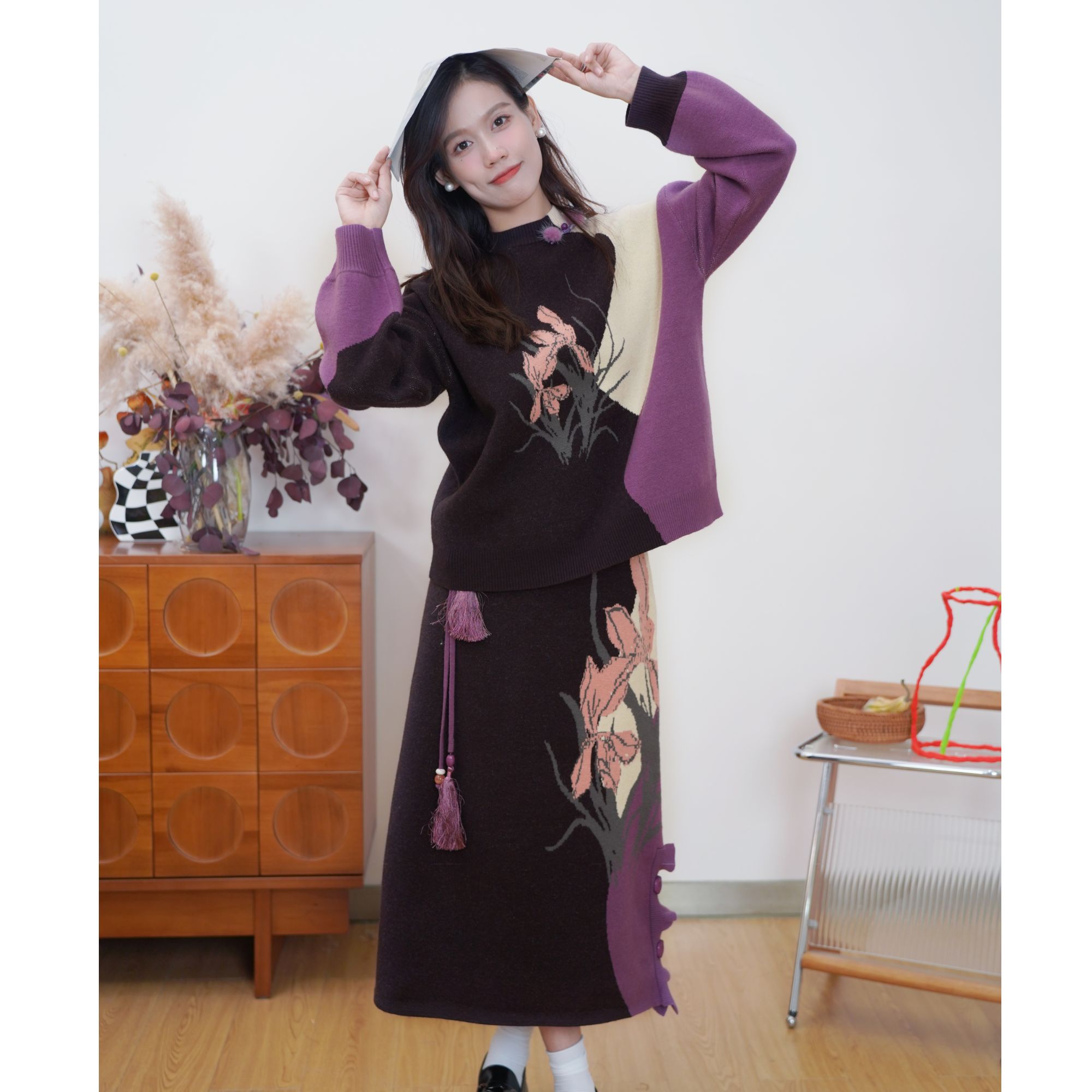 两三事紫月山云新款时尚洋气百搭冬季两件套套装女装禅意仙气飘飘