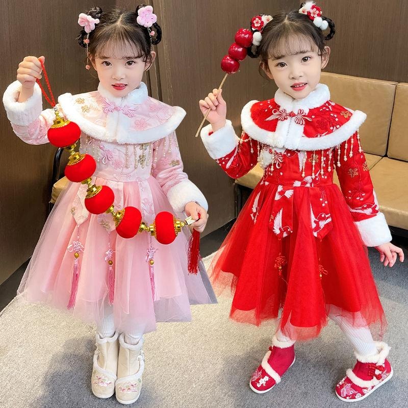 女童冬季中式加衬迎新年服装唐装喜庆时尚旗袍精致飘逸汉服公主裙