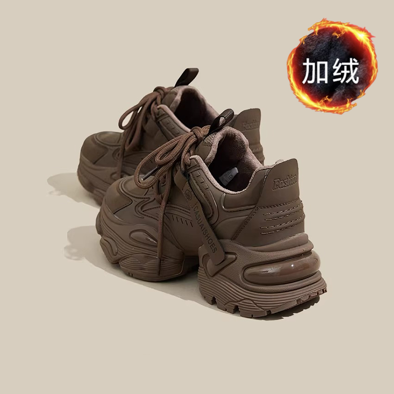 百丽纯爱2023秋冬新款美式运动鞋复古加绒小个子学生休闲厚底老爹