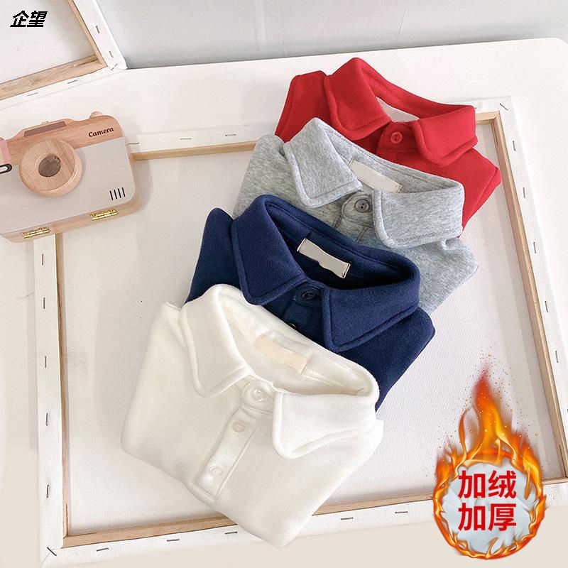 2023秋冬装男童长袖加绒加厚翻领T恤儿童宝宝韩版洋气保暖POLO衫