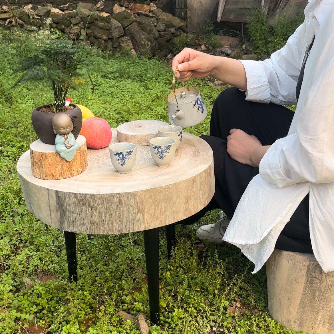 香樟木墩原木树桩茶几侘寂风创意年轮阳台茶桌茶台生态实木大板桌