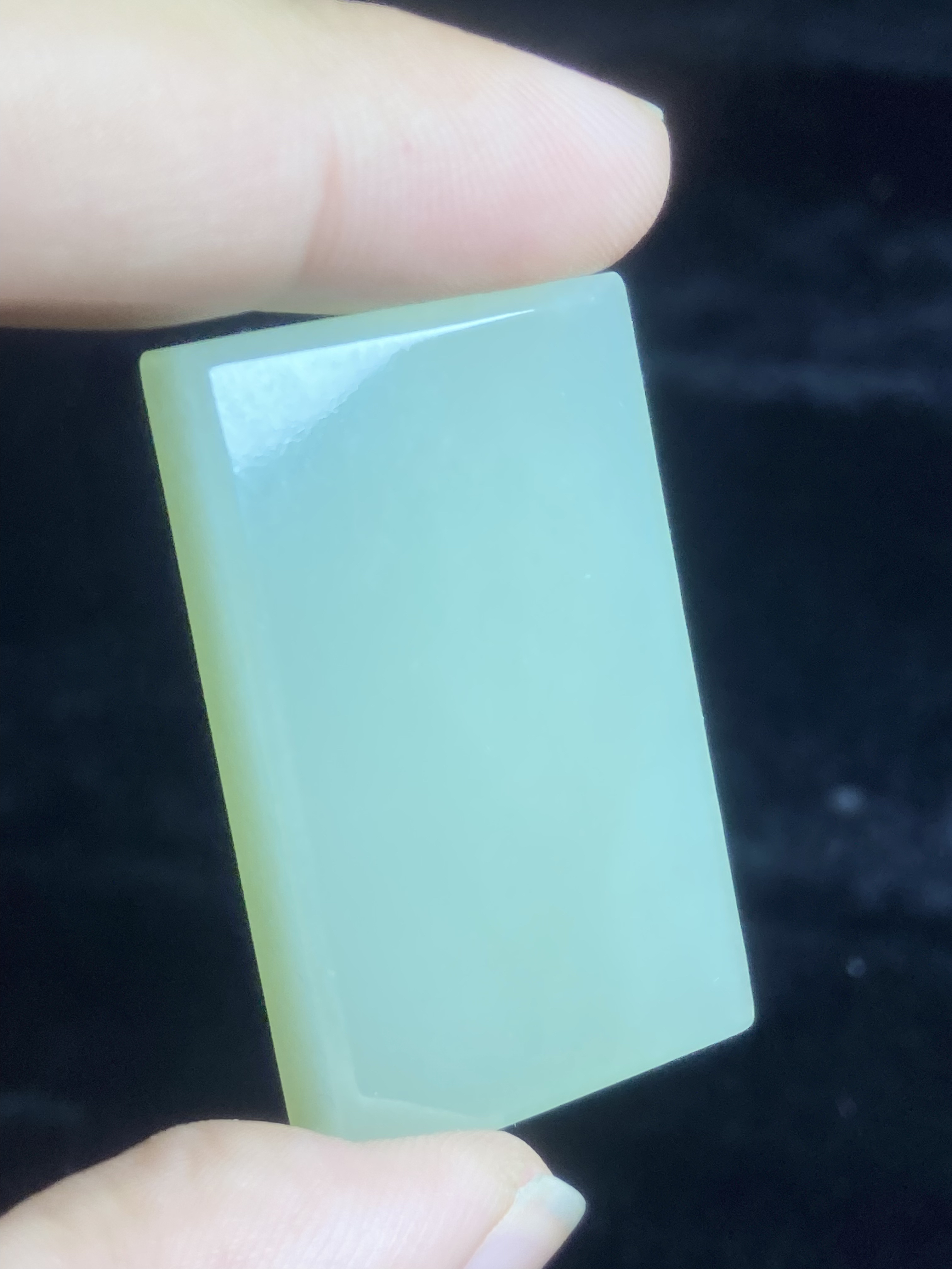 和田玉青海料晴水色方形扁章吊坠