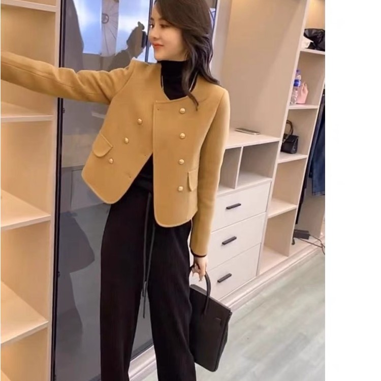 小香风双排扣外套女2023春秋季新款精致年小个子短款外套秋冬款