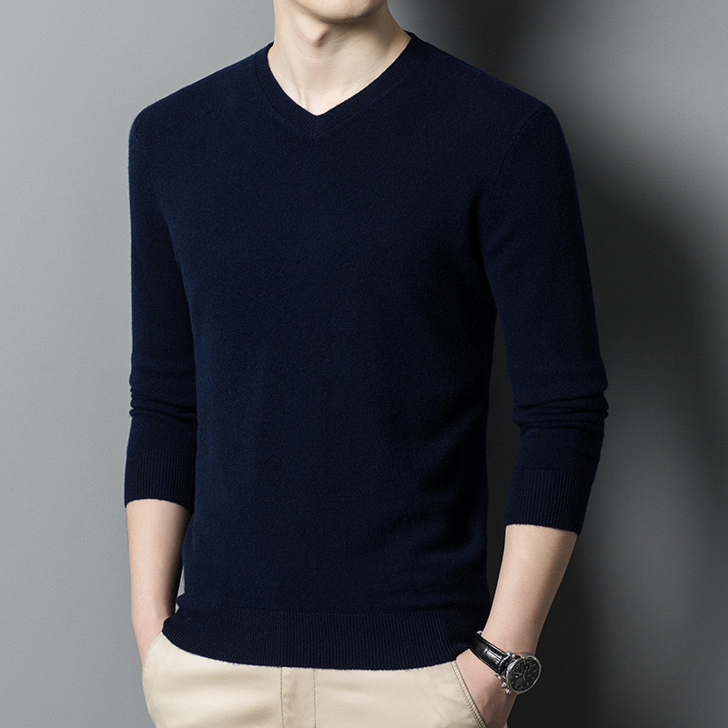 四平加厚100%绵羊毛男士针织冬季鸡心领v领羊毛衫商务纯色毛衣