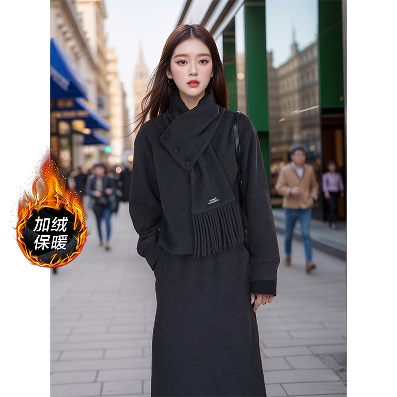 奢姿2025年冬季新款大码女装设计感加绒套装胖妹妹韩系通勤两件套