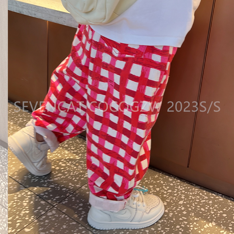 【年末大清仓】儿童女童裤子高腰格子牛仔裤休闲裤长裤
