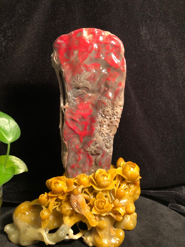 昌化鸡血石精品摆件：《花开富贵》一手货源，自产自销