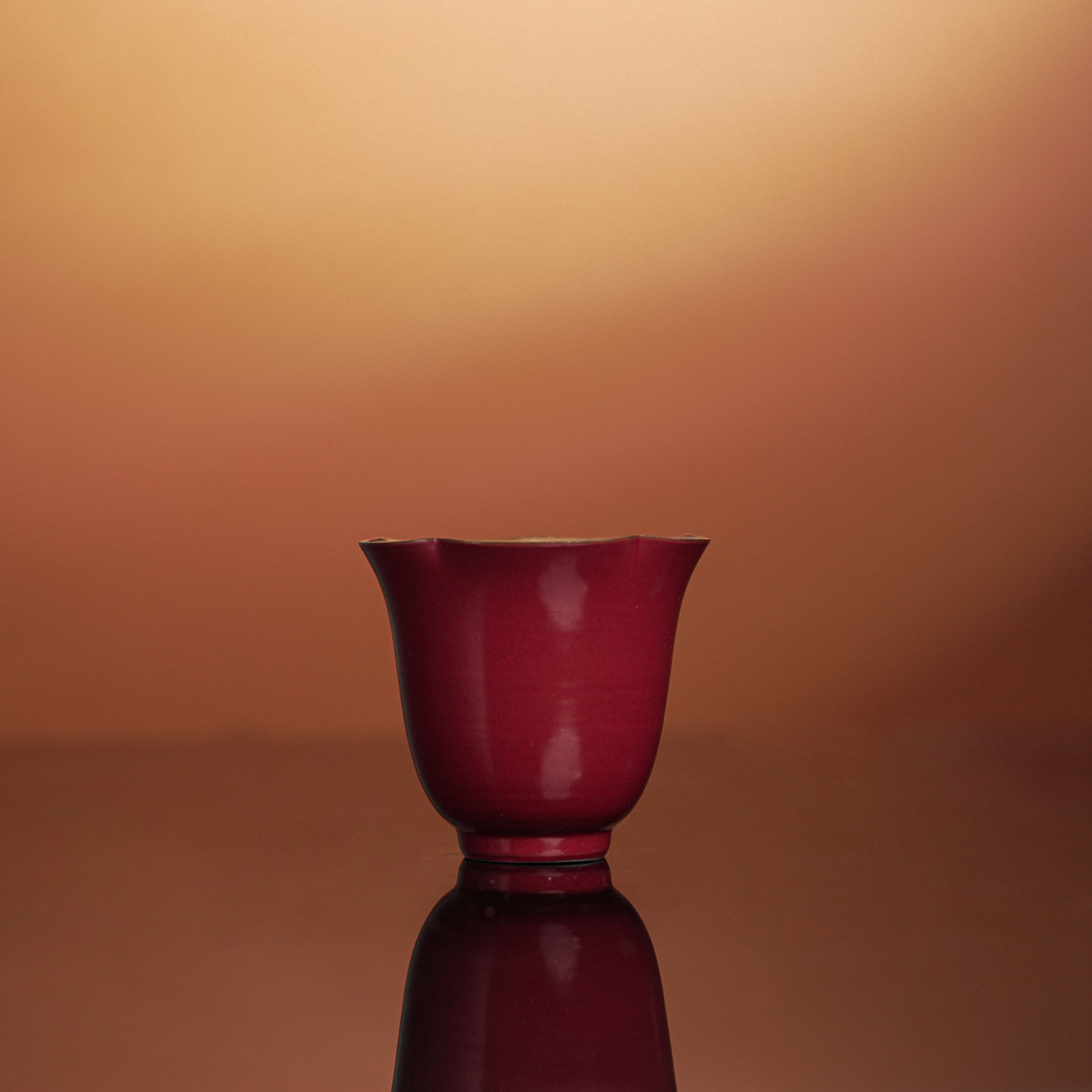 清心也 单色釉 花口杯 手工 陶瓷 色釉 纯色 防烫 宫墙红