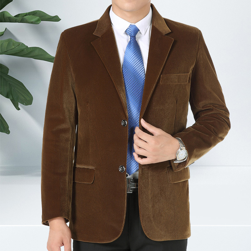条绒西服单件上衣男中老年秋装男装爸爸装灯芯绒休闲西装外套免烫