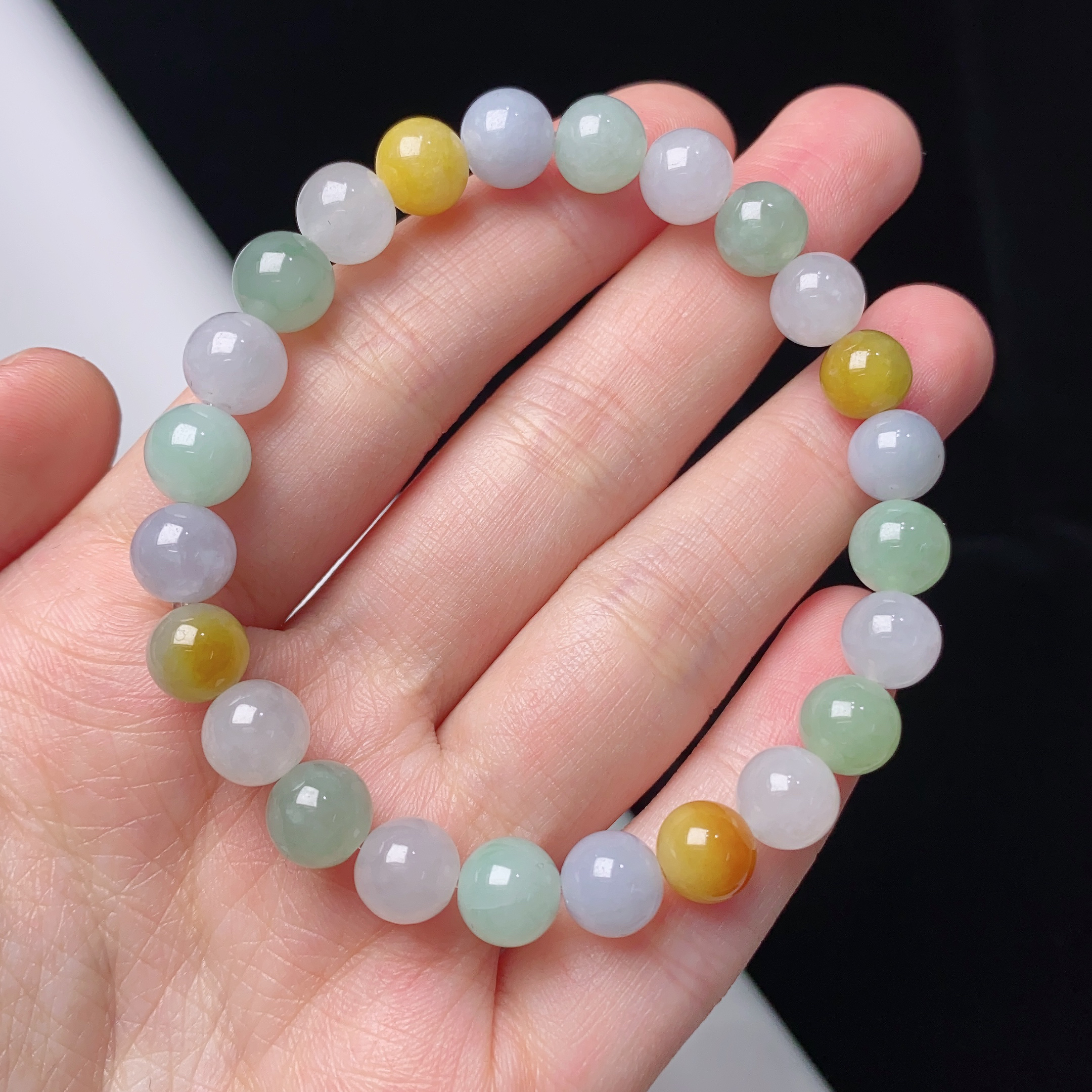 缅甸天然a货翡翠冰种多宝马卡龙圆珠手链卡7.6mm糖果色多色